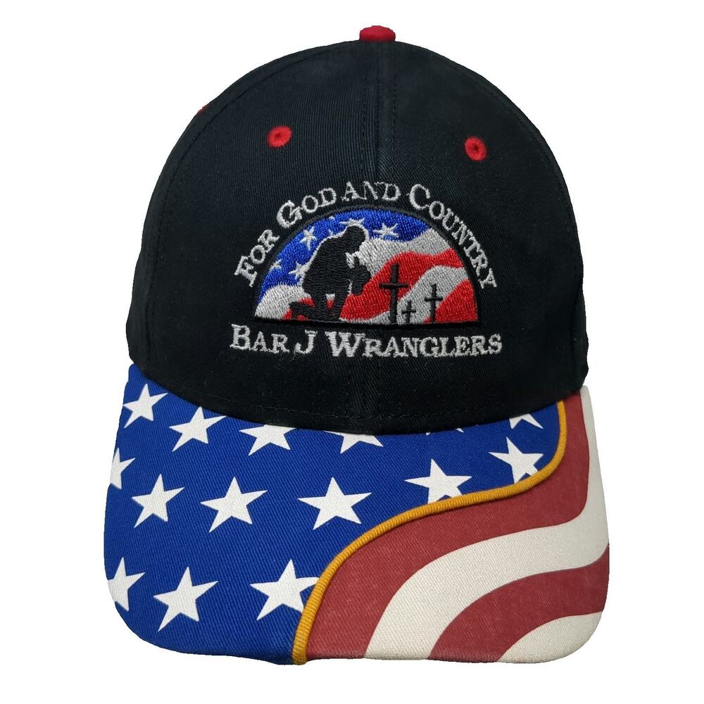 Otto Baseball Cap Black Blue Red White OSFM Bar J Wranglers American Flag Hat